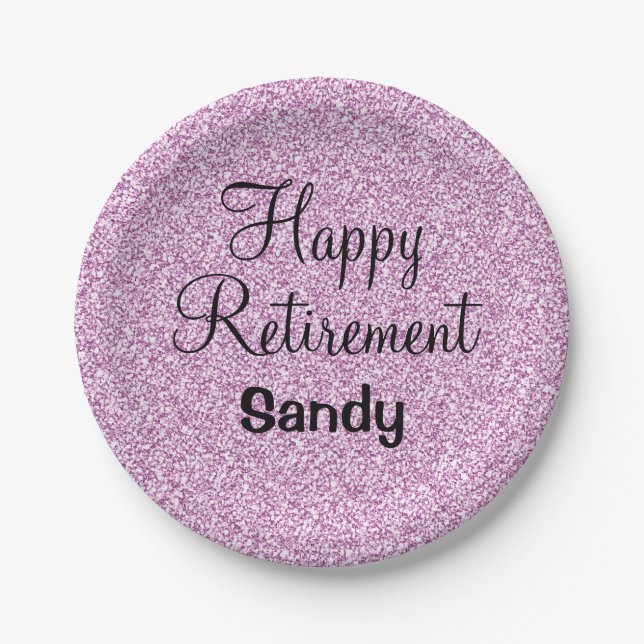 Glam Happy Retirement Purple Glitter Sparkle Paper Plate (Front)