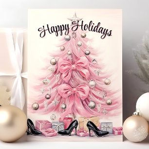 Glam Heels Pink Christmas Tree Happy Holidays  Holiday Card