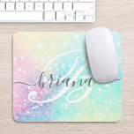 Glam Holographic Glitter Colourful Pretty Pattern Mouse Pad<br><div class="desc">Easily personalise this pretty colourful holographic pastel glitter bokeh background with your custom monogram and/or name.</div>