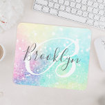 Glam Holographic Glitter Colourful Pretty Pattern Mouse Pad<br><div class="desc">Easily personalise this pretty colourful holographic pastel glitter bokeh background with your custom monogram and/or name.</div>