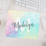 Glam Holographic Glitter Colourful Pretty Pattern Mouse Pad<br><div class="desc">Easily personalise this pretty colourful holographic pastel glitter bokeh background with your custom monogram and/or name.</div>