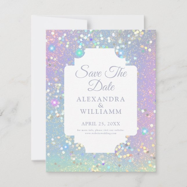 Glam Holographic Glitter Modern Save The Date (Front)