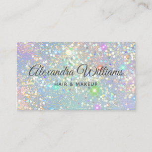 Glam Holographic Glitter Modern Trendy Blue Teal Business Card