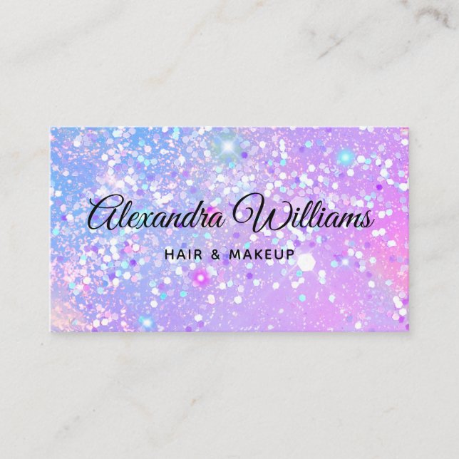 Glam Holographic Glitter Modern Trendy Purple Business Card (Front)