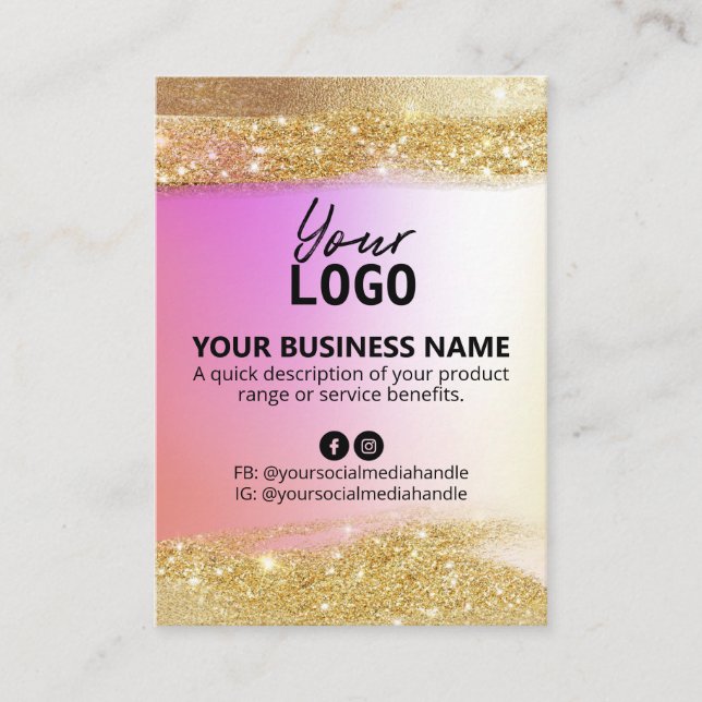 Glam Holographic Gold Product Ingredient List Business Card (Front)