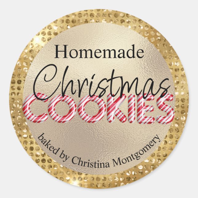 Glam Homemade Christmas Cookies Gold Diamonds Classic Round Sticker (Front)