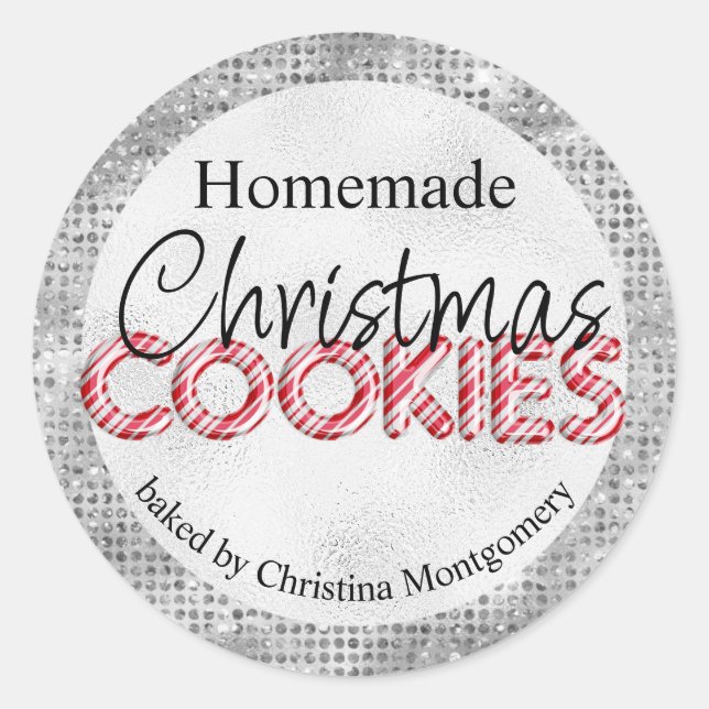Glam Homemade Christmas Cookies Silver Diamonds Classic Round Sticker (Front)