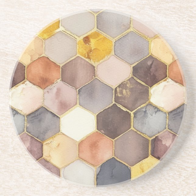Glam Honey Comb Blush Champagne Abstract Coaster (Front)