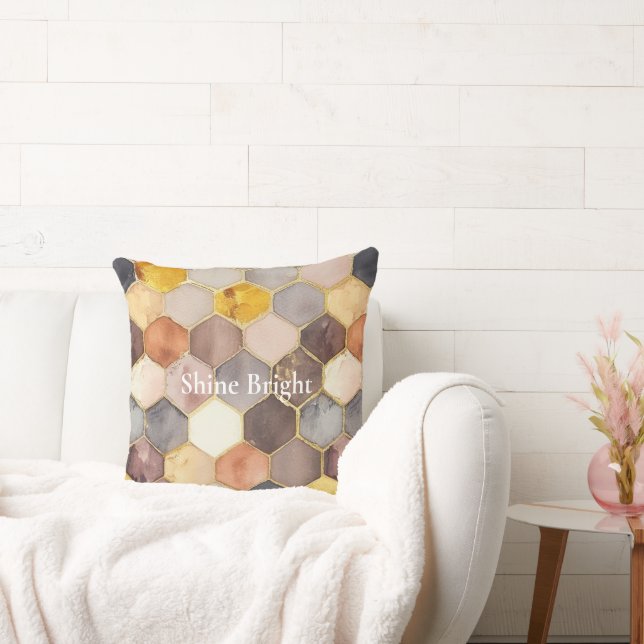 Glam Honey Comb Blush Champagne Abstract Cushion (Couch)