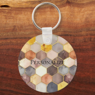 Glam Honey Comb Blush Champagne Abstract Key Ring