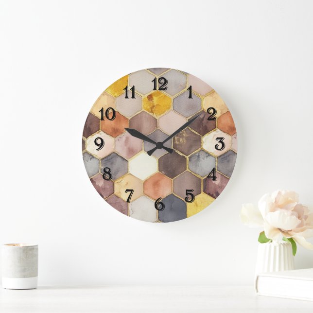 Glam Honey Comb Blush Champagne Abstract Large Clock (Home)
