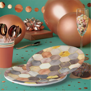 Glam Honey Comb Blush Champagne Abstract Paper Plate