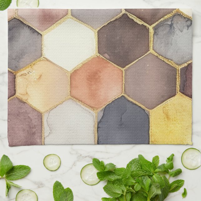 Glam Honey Comb Blush Champagne Abstract Tea Towel (Folded)
