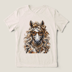 Glam Horse Leopard Print Gold Chain Statement Tri-Blend Shirt