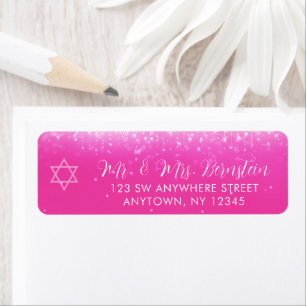 Glam Hot Pink Bat Mitzvah Return Address Label