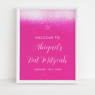Glam Hot Pink Bat Mitzvah Welcome Sign Poster