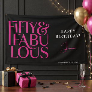 Glam Hot Pink Black 50 & Fabulous Happy Birthday Banner