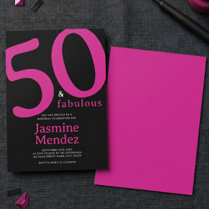Glam Hot Pink Black Chic 50 & Fabulous Birthday Invitation