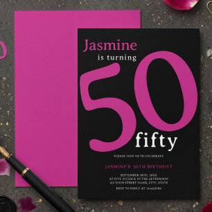 Glam Hot Pink Black Chic 50 & Fabulous Birthday Invitation