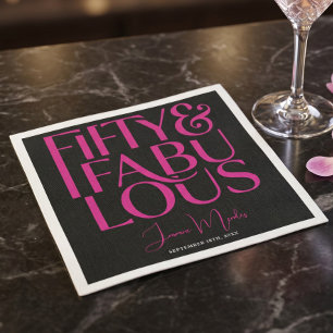 Glam Hot Pink Black Chic 50 & Fabulous Birthday  Napkin