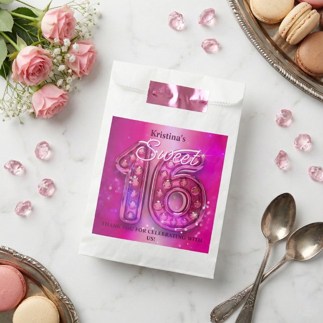 Glam Hot Pink Diamonds Sparkle Sweet 16 Favour Bag (Creator Uploaded)