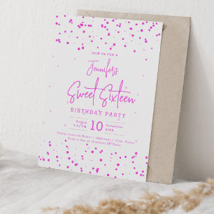 Glam Hot Pink Faux Foil Dots Sweet 16 Party Invitation