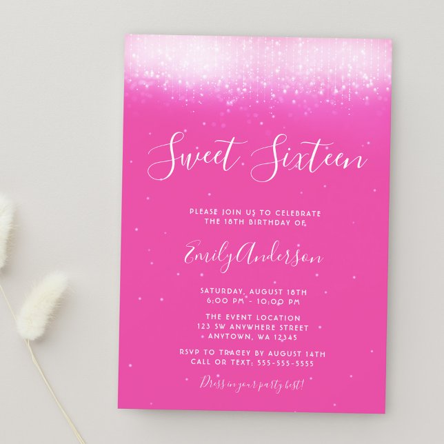 Glam Hot Pink Sweet 16 Invitation (Creator Uploaded)
