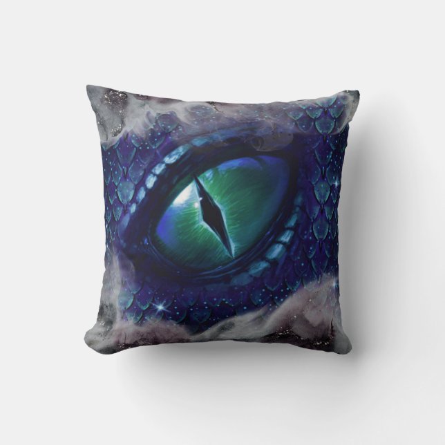 Glam Ink Gothic Blue Mediaeval Dragon Cushion (Front)