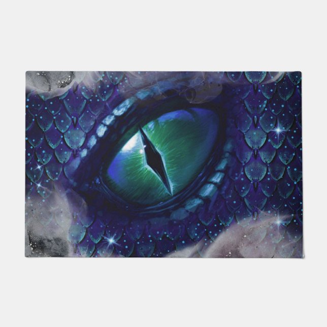 Glam Ink Gothic Blue Mediaeval Dragon Doormat (Front)