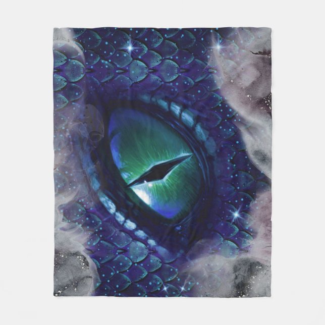 Glam Ink Gothic Blue Mediaeval Dragon Fleece Blanket (Front)