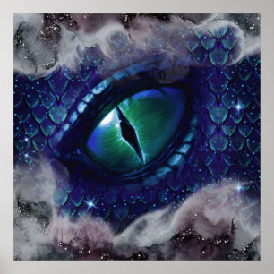 Glam Ink Gothic Blue Mediaeval Dragon Poster