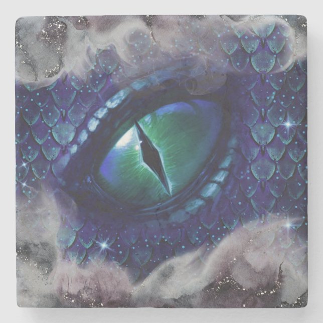 Glam Ink Gothic Blue Mediaeval Dragon Stone Coaster (Front)
