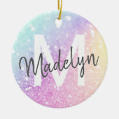 Glam Iridescent Glitter Personalised Colourful Ceramic Ornament (Front)