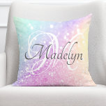 Glam Iridescent Glitter Personalised Colourful Cushion<br><div class="desc">Easily personalise this elegant colourful bokeh glitter pattern with your custom name and/or monogram.</div>