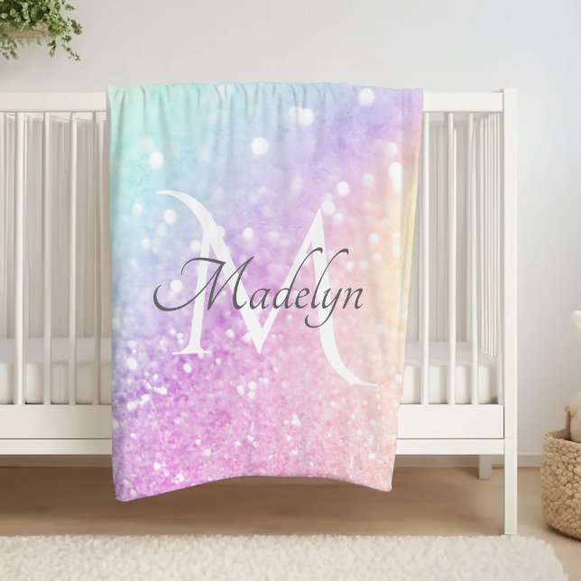Glam Iridescent Glitter Personalised Colourful Fleece Blanket (Creator Uploaded)
