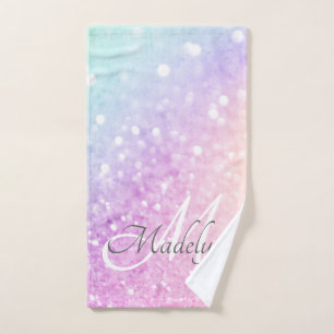 Glam Iridescent Glitter Personalised Colourful Hand Towel