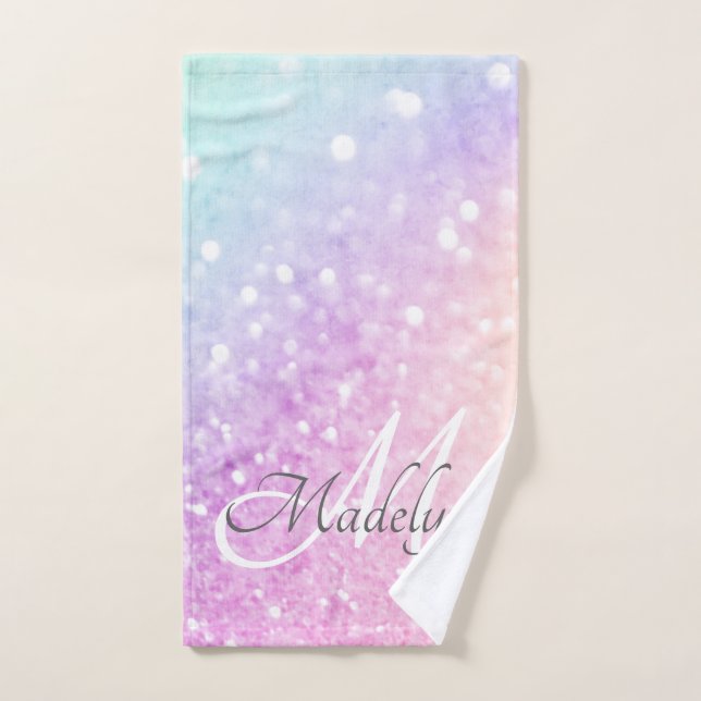 Glam Iridescent Glitter Personalised Colourful Hand Towel (Hand Towel)