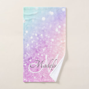 Glam Iridescent Glitter Personalised Colourful Hand Towel