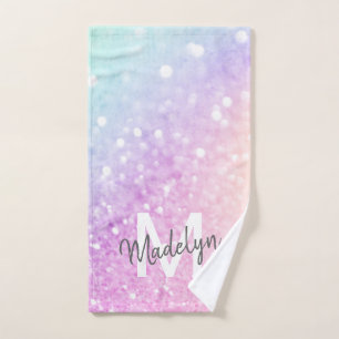 Glam Iridescent Glitter Personalised Colourful Hand Towel