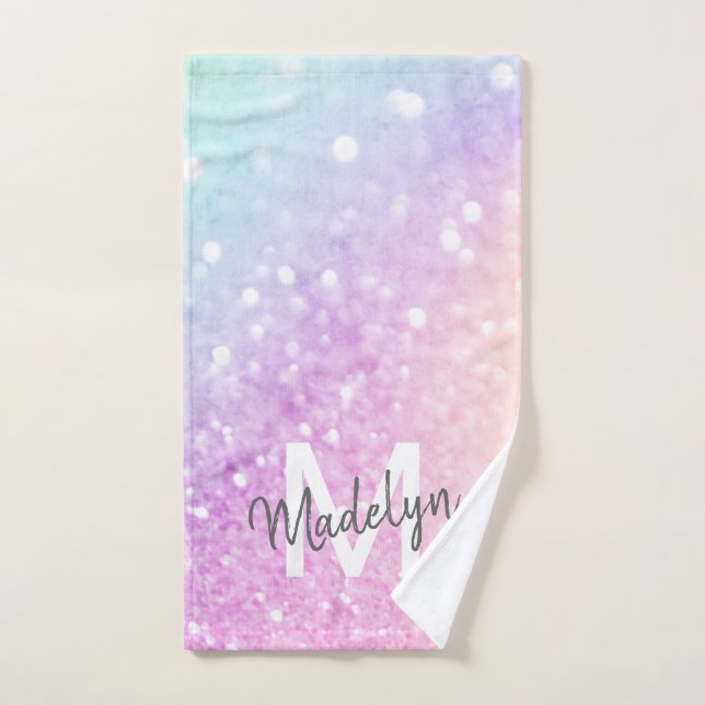 Glam Iridescent Glitter Personalised Colourful Hand Towel (Hand Towel)