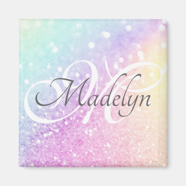 Glam Iridescent Glitter Personalised Colourful Magnet (Front)