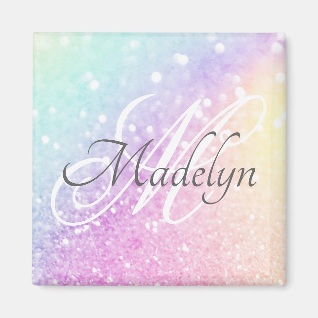 Glam Iridescent Glitter Personalised Colourful Magnet (Front)