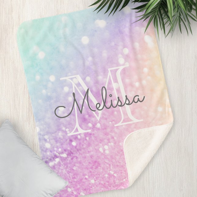 Glam Iridescent Glitter Personalised Colourful Sherpa Blanket (Creator Uploaded)