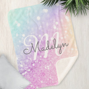 Glam Iridescent Glitter Personalised Colourful Sherpa Blanket