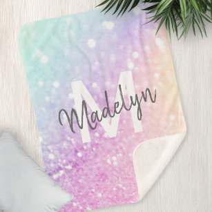 Glam Iridescent Glitter Personalised Colourful Sherpa Blanket