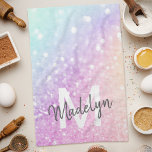 Glam Iridescent Glitter Personalised Colourful Tea Towel<br><div class="desc">Easily personalise this elegant colourful bokeh glitter pattern with your custom name and/or monogram.</div>