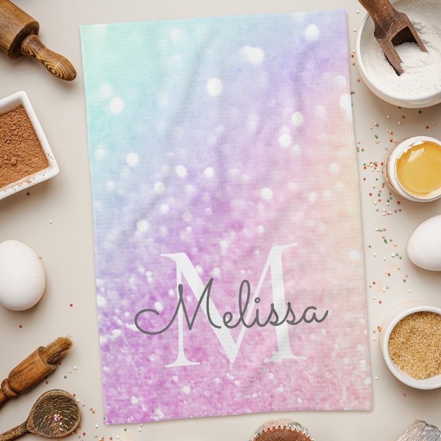 Glam Iridescent Glitter Personalised Colourful Tea Towel (Creator Uploaded)