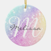 Glam Iridescent Glitter Personalized Colorful Ceramic Ornament (Front)
