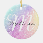Glam Iridescent Glitter Personalized Colorful Ceramic Ornament (Back)