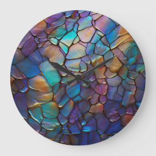 Glam Iridescent Opal Gemstone Stained Glass Large Clock